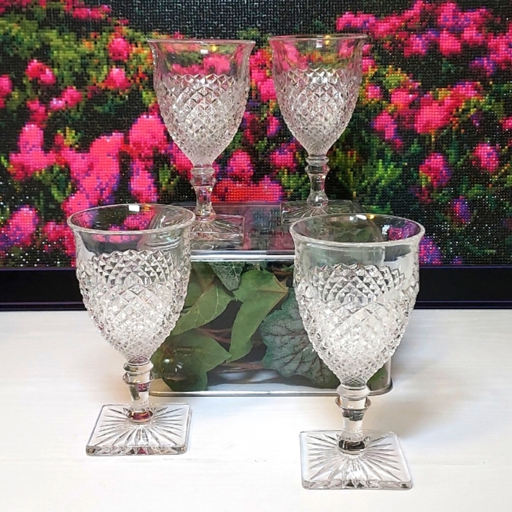 Westmoreland English Hobnail Water Goblets Square Pedestal